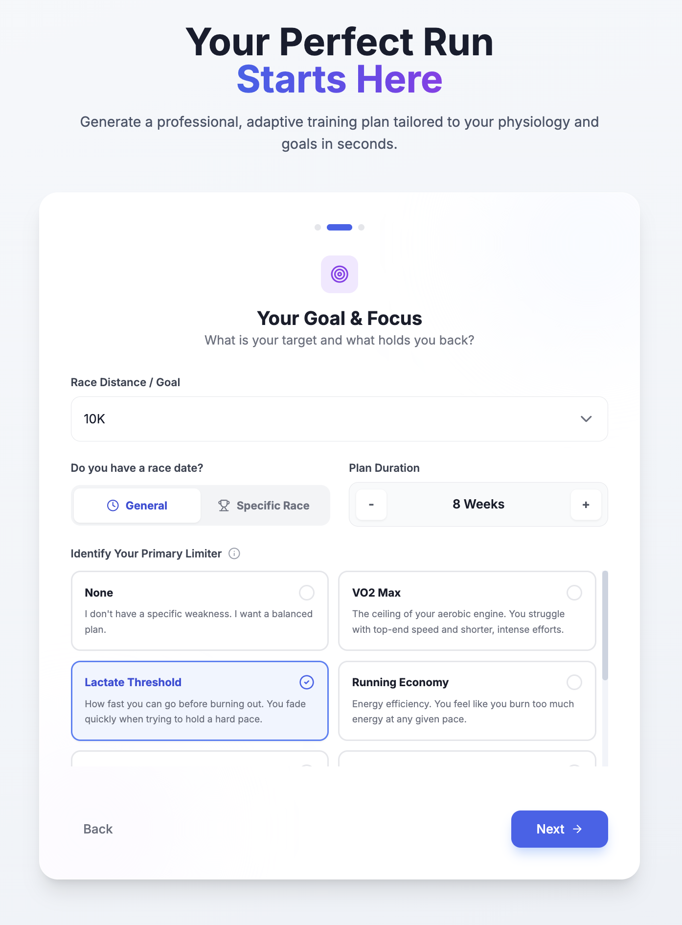 Plan generator — Your Goal & Focus